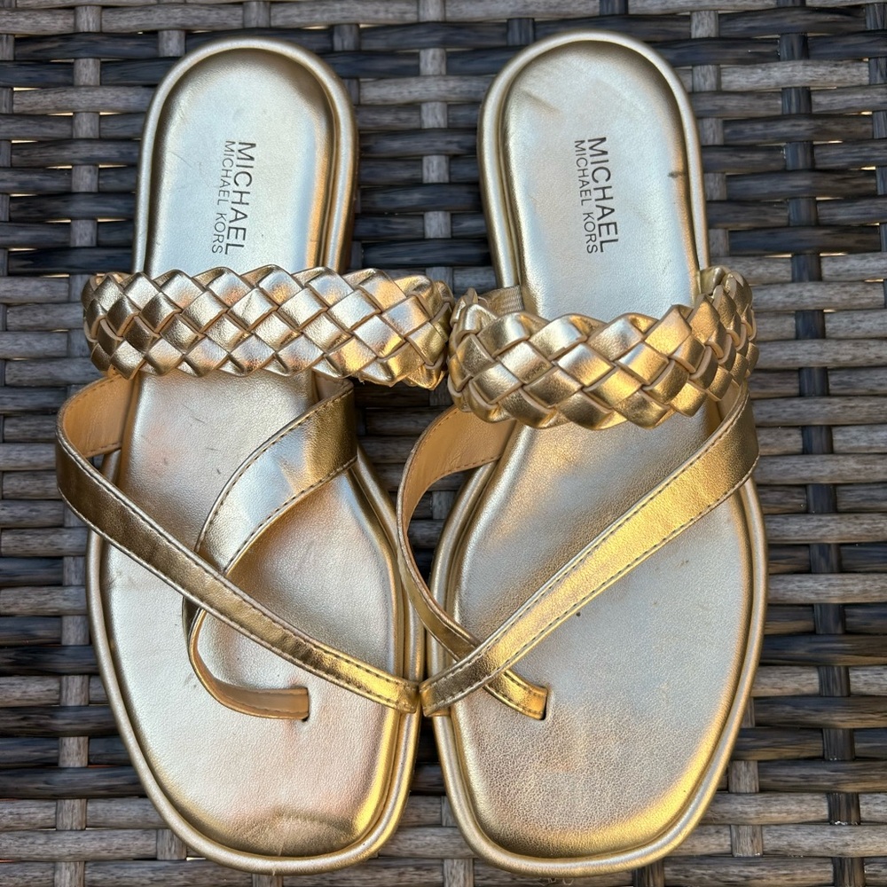 Micheal Kors Alba Metallic Braided slide sandal